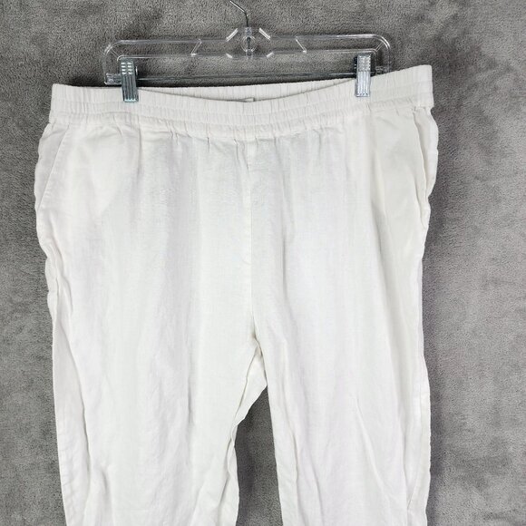 Womens White Crown & Ivy Tassel Hem Pants 100% Linen Hi Rise Elastic Waist XL - Picture 4 of 12